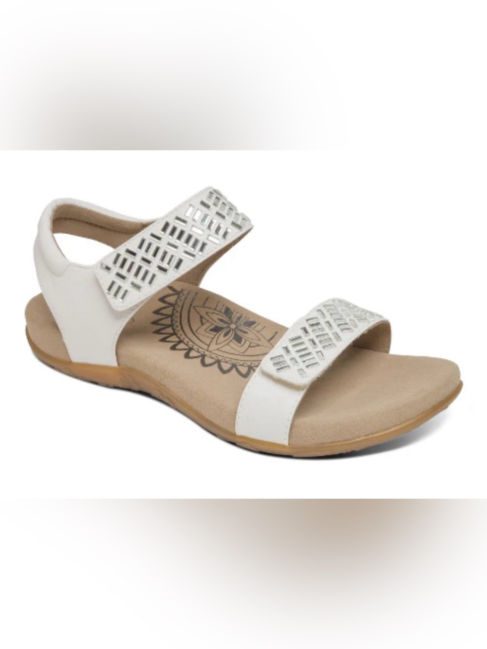 Aetrex White Iridescent Two-Strap Comfort Sandals